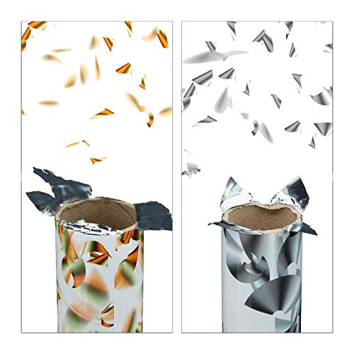 Relaxdays Pack de 10 Cañones Confeti para Bodas, Dorado y Plateado, 6-8 m de Alcance, 40 cm