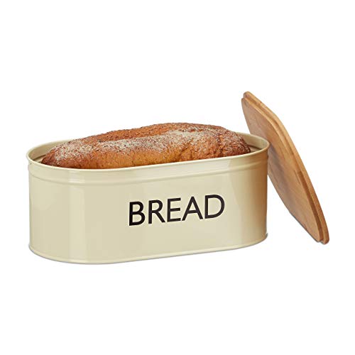 Relaxdays Panera Vintage con Tapa, Metal, Beige, 14 x 36 x 20 cm