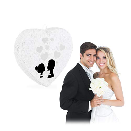 Relaxdays Piñata Boda de Corazón, Papel, Blanco, 45 x 50 x 10 cm, Color, Pinata einzeln (10025186)
