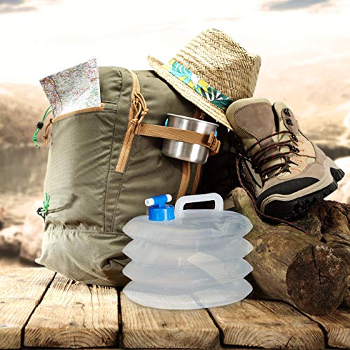 Relaxdays Set de 4, Oval, agarradero, con Grifo, 5L, 10L, 15L, Camping, bidón Plegable de Agua, Alimentos Seguros, Transparente, 5 l