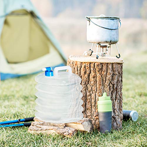 Relaxdays Set de 4, Oval, agarradero, con Grifo, 5L, 10L, 15L, Camping, bidón Plegable de Agua, Alimentos Seguros, Transparente, 5 l