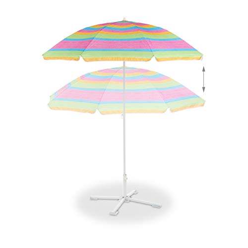 Relaxdays Sombrilla Playa Jardín y Terraza A Rayas con Altura Regulable, Protección UV 50+, Multicolor, 200 x 170 cm