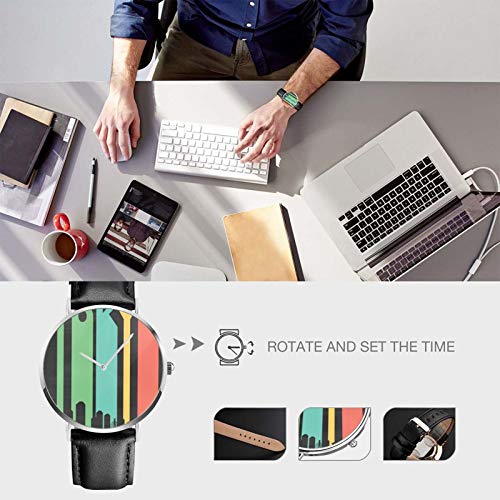 Reloj clásico, estilo vintage Tokyo Cityscape negro correa de cuero muñeca Casual relojes