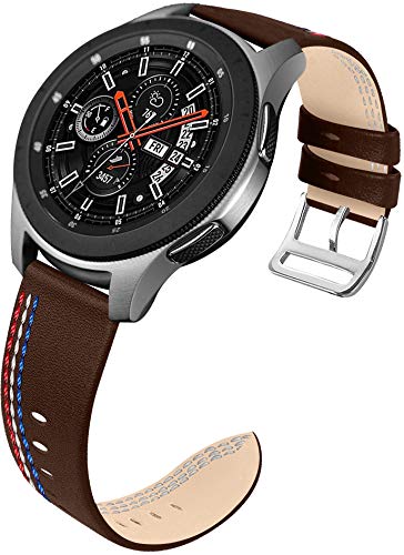 Reloj de Correa Cuero Compatible con Huawei Watch GT/GT 2e / GT 2 (46mm), Hombre Repuesto La Correa (22mm, Chocolate + Blanco)