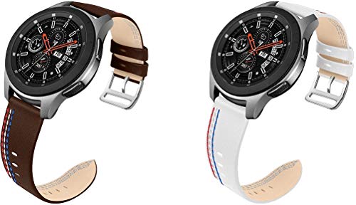 Reloj de Correa Cuero Compatible con Huawei Watch GT/GT 2e / GT 2 (46mm), Hombre Repuesto La Correa (22mm, Chocolate + Blanco)