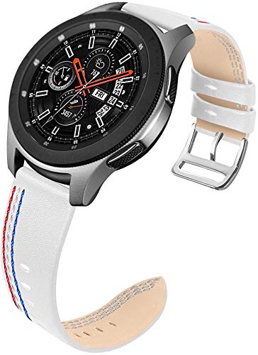 Reloj de Correa Cuero Compatible con Huawei Watch GT/GT 2e / GT 2 (46mm), Hombre Repuesto La Correa (22mm, Chocolate + Blanco)