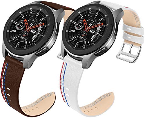 Reloj de Correa Cuero Compatible con Huawei Watch GT/GT 2e / GT 2 (46mm), Hombre Repuesto La Correa (22mm, Chocolate + Blanco)
