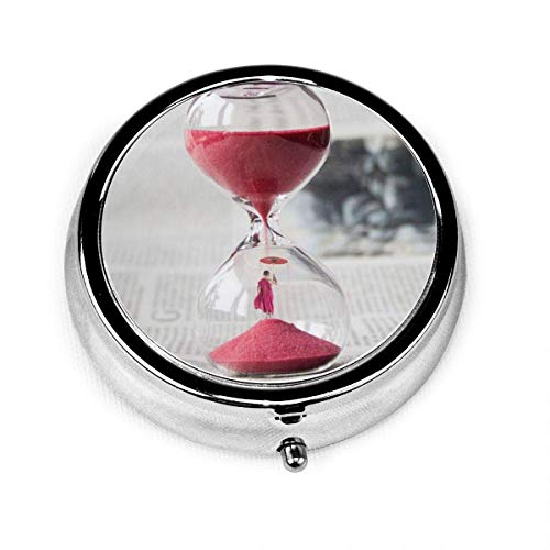 Reloj de cuenta atrás Reloj de arena Caja de píldora redonda Estuche de medicina Bolsillo para portátil de viaje