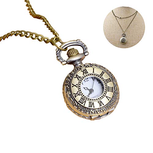 Reloj de la vendimia del reloj de bolsillo clásico 1PC números romanos escala de bolsillo del cuarzo con la cadena de retro reloj de regalo collar para los hombres y de las mujeres (números romanos)