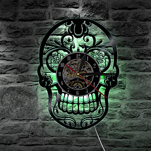 Reloj de pared de vinilo 3D jarra de cerveza reloj de vinilo silueta luz de pared control remoto arte luz de fondo sala de estar fresca decoloración