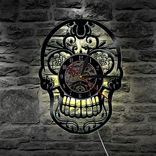 Reloj de pared de vinilo 3D jarra de cerveza reloj de vinilo silueta luz de pared control remoto arte luz de fondo sala de estar fresca decoloración