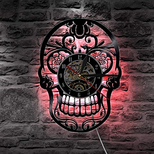 Reloj de pared de vinilo 3D jarra de cerveza reloj de vinilo silueta luz de pared control remoto arte luz de fondo sala de estar fresca decoloración