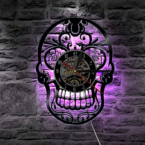 Reloj de pared de vinilo 3D jarra de cerveza reloj de vinilo silueta luz de pared control remoto arte luz de fondo sala de estar fresca decoloración