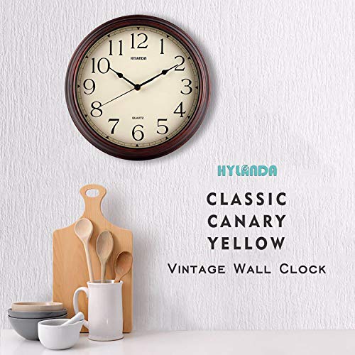 Reloj de pared HYLANDA, 12 pulgadas, vintage, silencioso, de cuarzo, funciona con pilas, no hace tictac, redondo, decorativo, cocina, oficina, escuela, sala de estar (bronce)