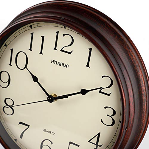 Reloj de pared HYLANDA, 12 pulgadas, vintage, silencioso, de cuarzo, funciona con pilas, no hace tictac, redondo, decorativo, cocina, oficina, escuela, sala de estar (bronce)
