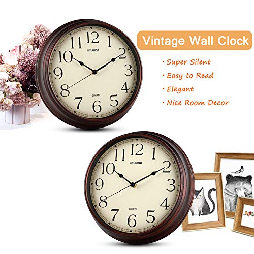 Reloj de pared HYLANDA, 12 pulgadas, vintage, silencioso, de cuarzo, funciona con pilas, no hace tictac, redondo, decorativo, cocina, oficina, escuela, sala de estar (bronce)