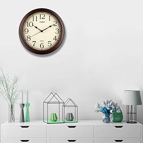Reloj de pared HYLANDA, 12 pulgadas, vintage, silencioso, de cuarzo, funciona con pilas, no hace tictac, redondo, decorativo, cocina, oficina, escuela, sala de estar (bronce)