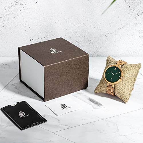 Reloj Madera Mujer, CZOKA 100% Hecho a Mano Natural de Nogal Negro/Oliva/ébano Reloj Mujer Madera Analógico Cuarzo Japonés con Correa de Madera, Ligero, Minimalista