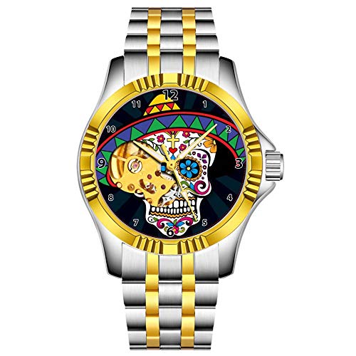 Reloj mecánico automático Hombre, Resistente al Agua, Reloj de Pulsera de Cuerda automática, 260. Esfera de Calavera de azúcar, Estilo de Negocios, Regalos (Oro)