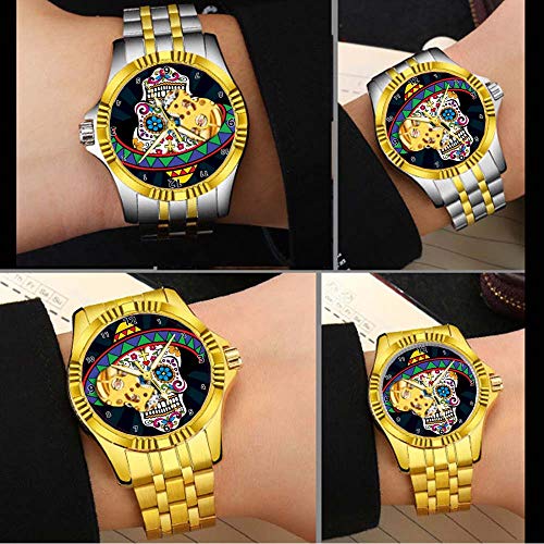 Reloj mecánico automático Hombre, Resistente al Agua, Reloj de Pulsera de Cuerda automática, 260. Esfera de Calavera de azúcar, Estilo de Negocios, Regalos (Oro)