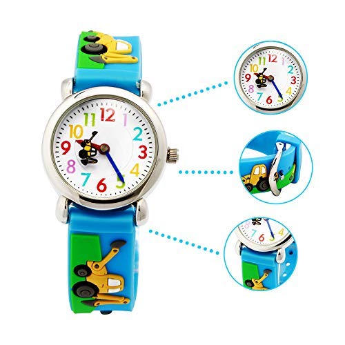 Reloj para Niños de Vinmori, Reloj de Cuarzo con Dibujos Animados Bonitos en 3D Resistente al Agua. Regalo para Chicos, Niños y Niñas (Remolque Azul)