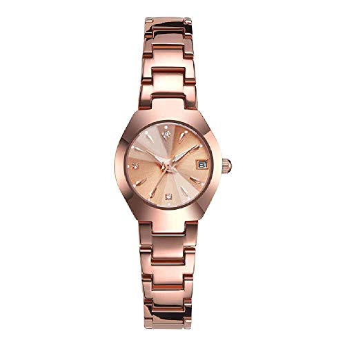 Reloj para Parejas Calendario Impermeable Reloj para Hombres De Negocios Reloj con Banda De Acero para Mujeres Reloj para Estudiantes Tendencia Fideos de Concha de Rosa de Oro Rosa para Mujeres 6#