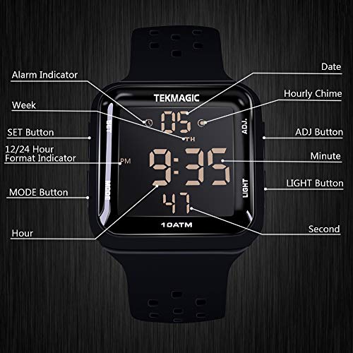 Reloj Resistente al Agua 10 ATM 100m Luminoso Reloj de Buceo con Funciones de Despertador, Cronómetro, Zona Horaria Dual, Calendario, Formato de 12/24 Horas