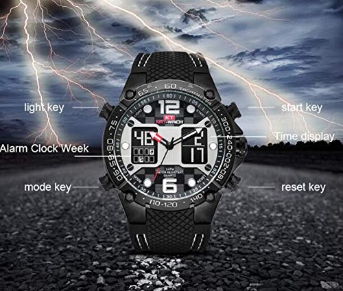 Relojes de Pulsera Reloj De Cuarzo De Silicona Resistente Al Agua Multifuncional Electrónico Deportivo para Hombres Reloj Deportivo para Estudiantes Al Aire Libre-Rojo