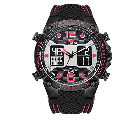 Relojes de Pulsera Reloj De Cuarzo De Silicona Resistente Al Agua Multifuncional Electrónico Deportivo para Hombres Reloj Deportivo para Estudiantes Al Aire Libre-Rojo