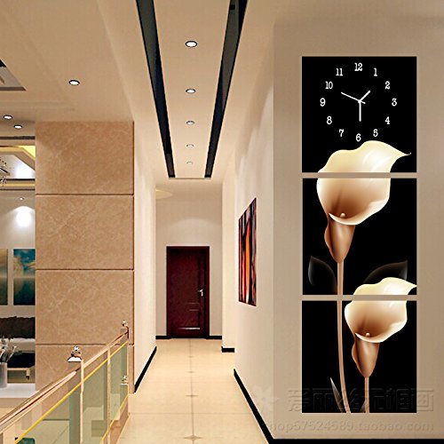 Relojes de tríptico de arte creativo salón porche pintura decorativa corredor vertical cuadro sin marco de pared calla lily,30 * 30,cristal de hielo de 25 mm(el grado más alto),como se muestra