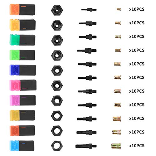 Remachadora de tuercas, Ginour Pistola Remachadora profesional, 110pcs tuercas, 11 Mandriles M3, M4, M5, M6, M8, M10, M12, 10-24, 1/4-20, 5/16-18, 3/8-16, para placa de acero 2-3mm, Llave Incorporada