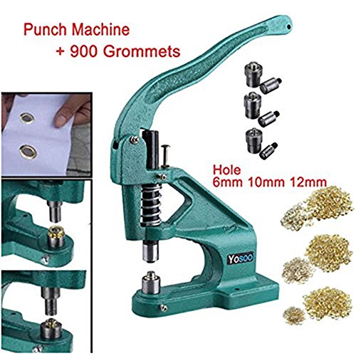 Remachadora profesional con 3 troqueles y 900 ojales de 6, 10 y 12 mm - Para artesanía, decoración, costuras, cortinas, ropa, etc