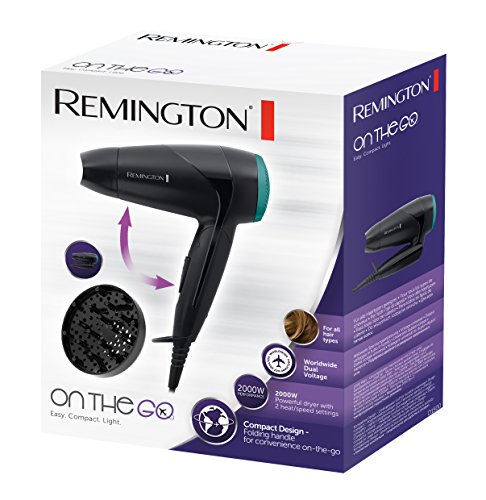 Remington D1500 - Secador de Pelo de Viaje, Plegable, Difusor Compacto y Concentrador, Negro y Verde, 2000 W