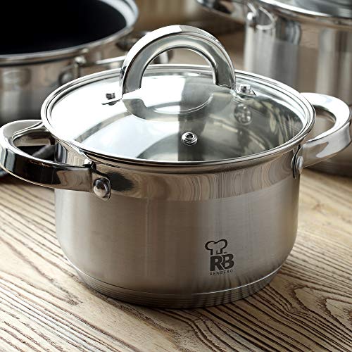 Renberg Batería de Cocina Apta para inducción con Tapas, Acero Inoxidable, Plateado, 27 cm