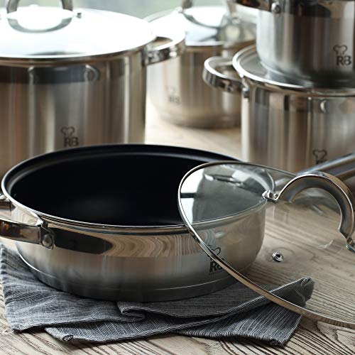 Renberg Batería de Cocina Apta para inducción con Tapas, Acero Inoxidable, Plateado, 27 cm