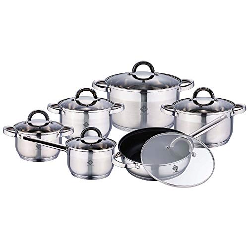 Renberg Batería de Cocina Apta para inducción con Tapas, Acero Inoxidable, Plateado, 27 cm