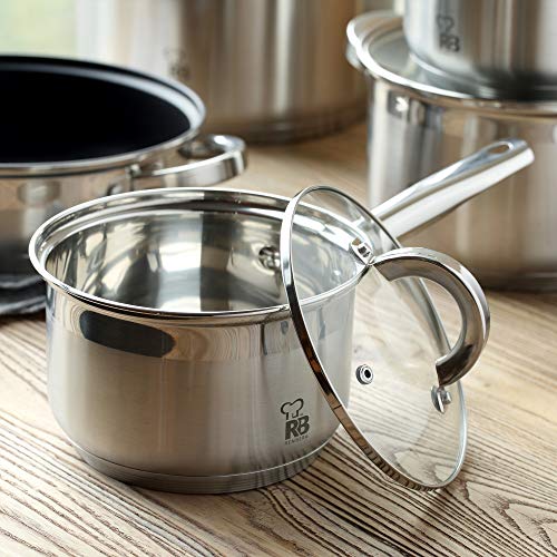Renberg Batería de Cocina Apta para inducción con Tapas, Acero Inoxidable, Plateado, 27 cm