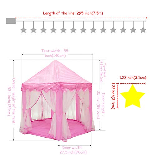 RenFox Tienda de Princesa, Princesa Interior Tiendas, Castillo Princesas, Juego de Castillo Princesa para Niñas con Support de PVC con pequeñas Luces de Estrellas Interior Juguetes(Rosa)