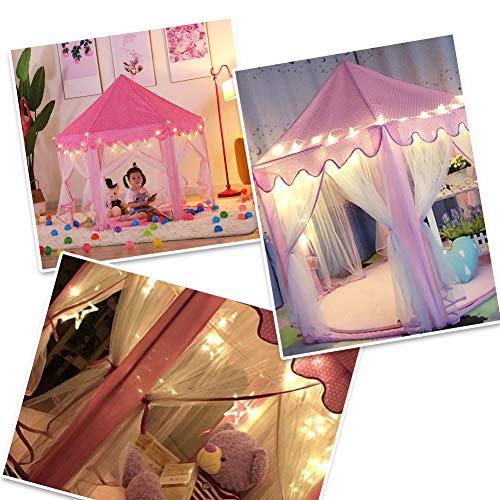 RenFox Tienda de Princesa, Princesa Interior Tiendas, Castillo Princesas, Juego de Castillo Princesa para Niñas con Support de PVC con pequeñas Luces de Estrellas Interior Juguetes(Rosa)