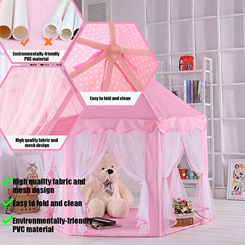 RenFox Tienda de Princesa, Princesa Interior Tiendas, Castillo Princesas, Juego de Castillo Princesa para Niñas con Support de PVC con pequeñas Luces de Estrellas Interior Juguetes(Rosa)