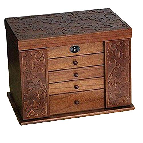 RENJIANFENG Joyero De Madera con Patrones De Trébol Cuatro Hojas, con Cajones, Organizador De Joyería Grande, Caja De Organizador Almacenamiento De Regalo con Pendiente De Collar, Marrón Nogal