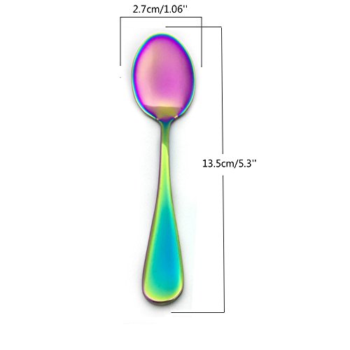 Renohef Cucharas de café Rainbow,Cuchara plateada colorida del titanio del acero inoxidable, conjunto de la cuchara del té, cuchara del helado, la cucharilla del postre,conjunto de 6 (Apuntado)