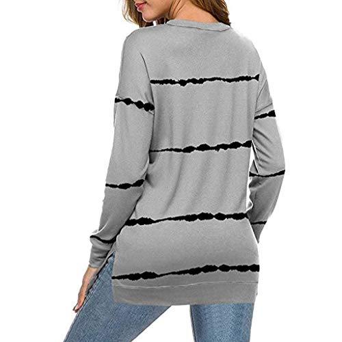 ReooLy Sudadera a Rayas para Mujer, de Manga Larga, cálida, Informal, con Cuello Redondo, Camiseta Holgada y cómoda(Gris，M)