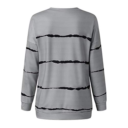 ReooLy Sudadera a Rayas para Mujer, de Manga Larga, cálida, Informal, con Cuello Redondo, Camiseta Holgada y cómoda(Gris，M)