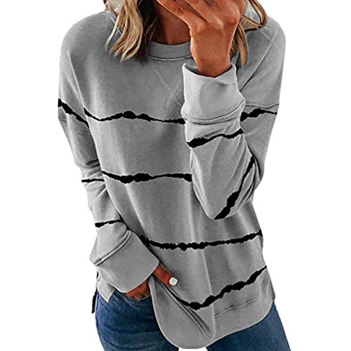 ReooLy Sudadera a Rayas para Mujer, de Manga Larga, cálida, Informal, con Cuello Redondo, Camiseta Holgada y cómoda(Gris，M)