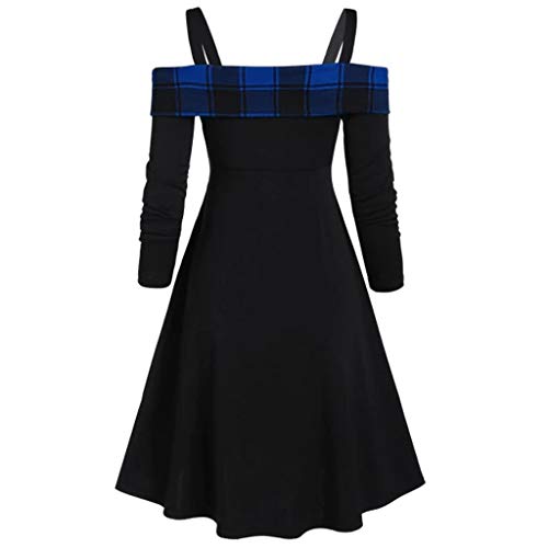 Reooly Vestido de Halloween, Camisa Larga de Gran tamaño para Mujer Blusas de Dos Tonos Cuello Alto Camiseta de Corbata Alta Falda Larga 4 Colores