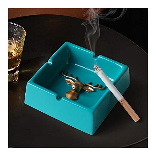 Resina Principal de los Ciervos cenicero portátil for el Regalo del Ministerio del Interior del Hotel al Aire Libre Cenicero sin Humo del sostenedor del hogar Decoración (Color : Blue Square)