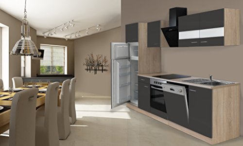 respekta Cocina Completa, 280 cm, Roble, Incluye Nevera y congelador, vitrocerámica & lavavajillas