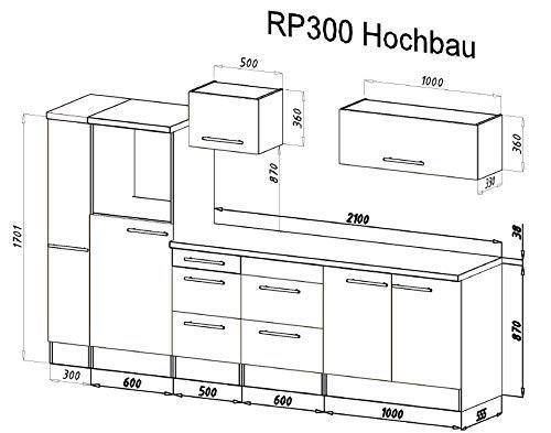 respekta Cocina Pequeña Cocina Bloque de Cocina Cocina Amueblada y Equipada Alto Brillo 300cm Blanco - Blanco, 270 cm