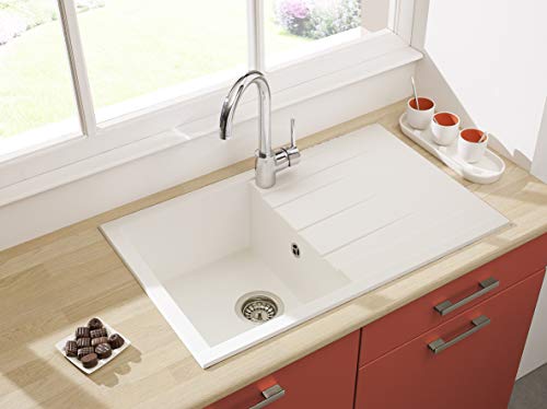 respekta - Fregadero Alineo100, 60% material compuesto de minerales y fibra de vidrio, 40% resina sintética., Blanco, 80 cm